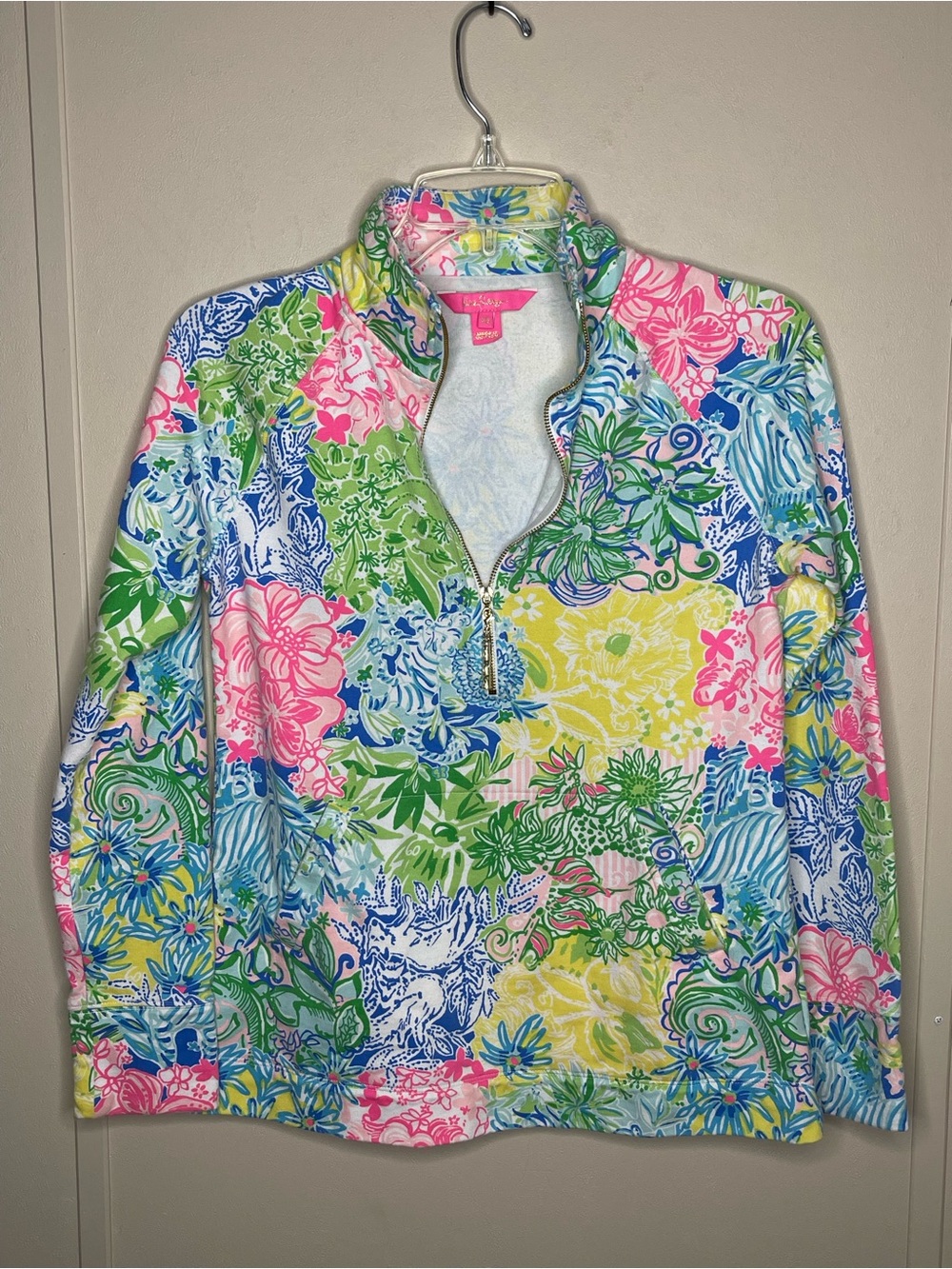 Lilly Pulitzer Floral Patchwork Quarter-Zip Pullover - Multicolor Size Small EUC